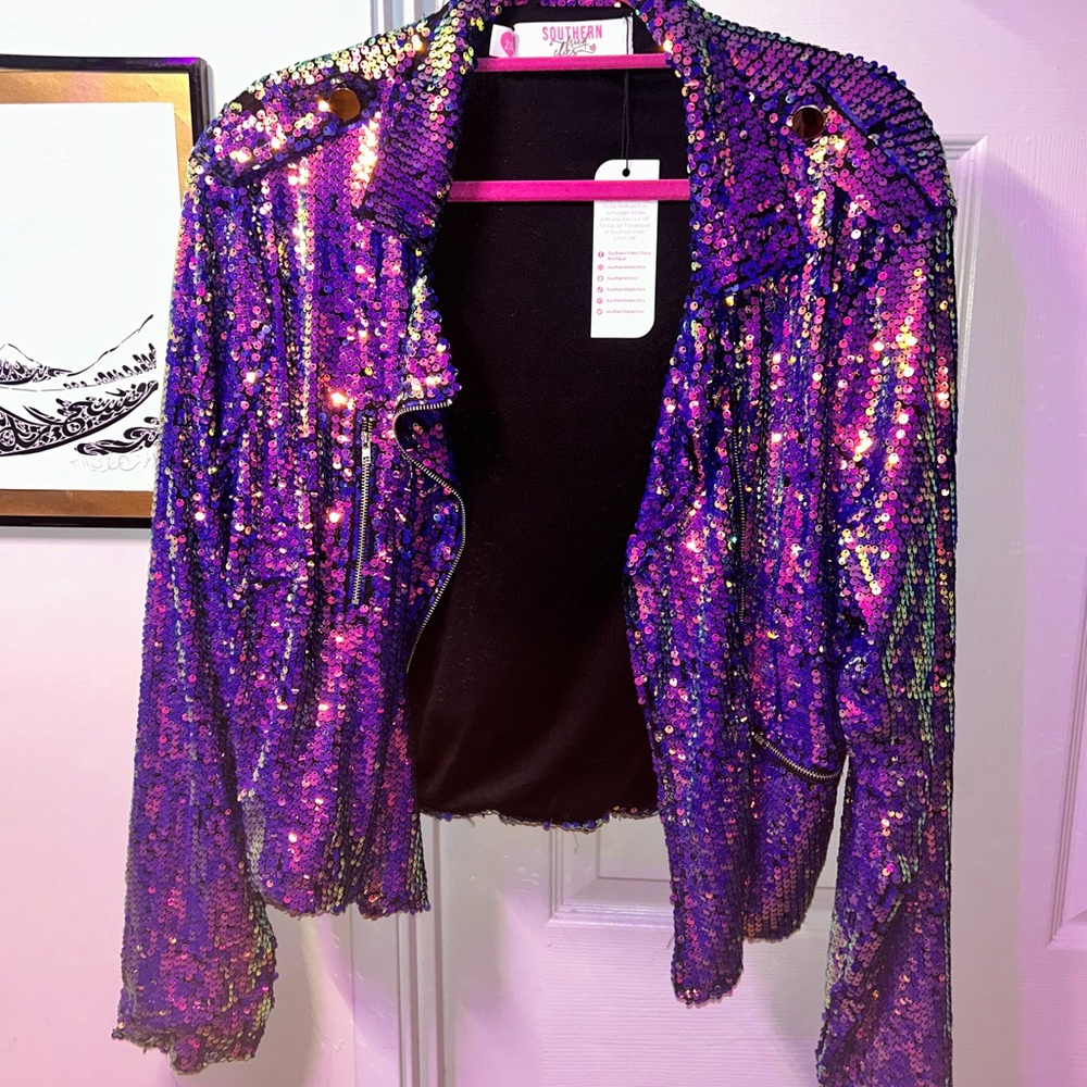 NWT Iridescent  Sequin Moto jacket